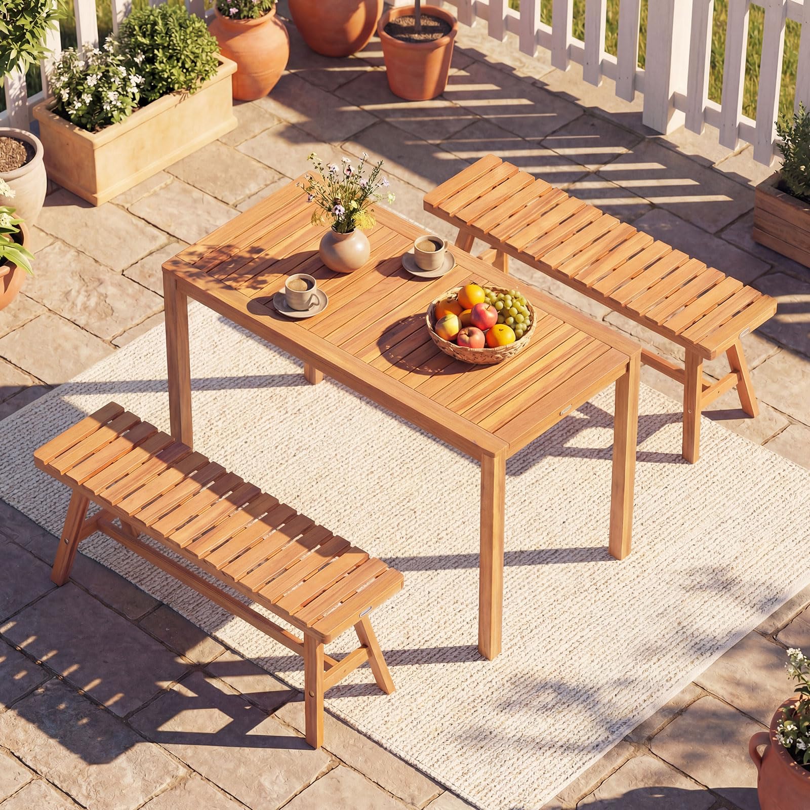 Outsunny 5-Piece Acacia Wood Outdoor Patio Bench Dining Set