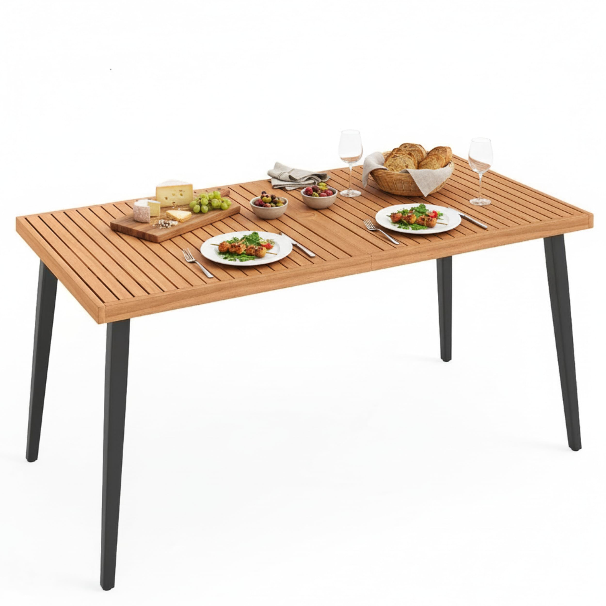 Outsunny 59" Round Outdoor Acacia Wood Dining Table with Umbrella Hole