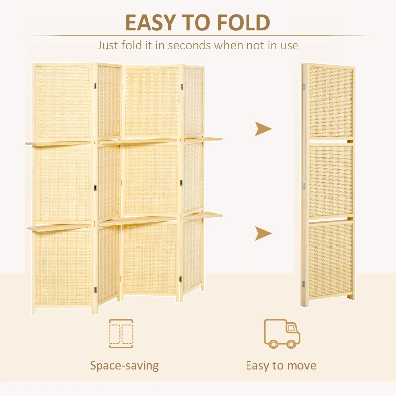 Outsunny 6-Panel Freestanding Bamboo Privacy Screen Room Divider
