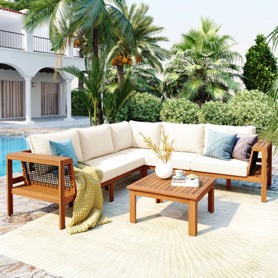 Outsunny 7-Piece Outdoor Patio L-Shaped Sectional Sofa Set with Cushions