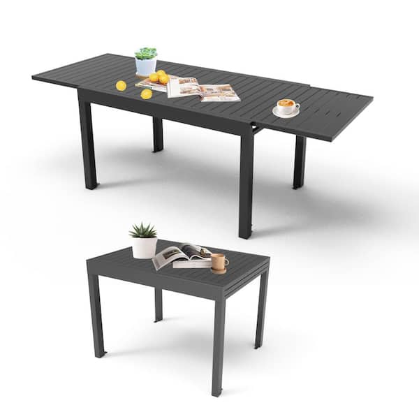Outsunny 71 x 35.5 Inch Aluminum Outdoor Patio Dining Table with Umbrella Hole