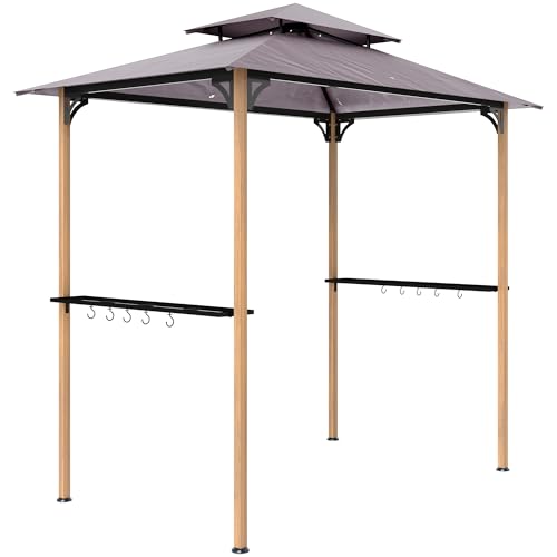Outsunny 8' x 5' Outdoor BBQ Grill Gazebo with Side Shelves and Hooks