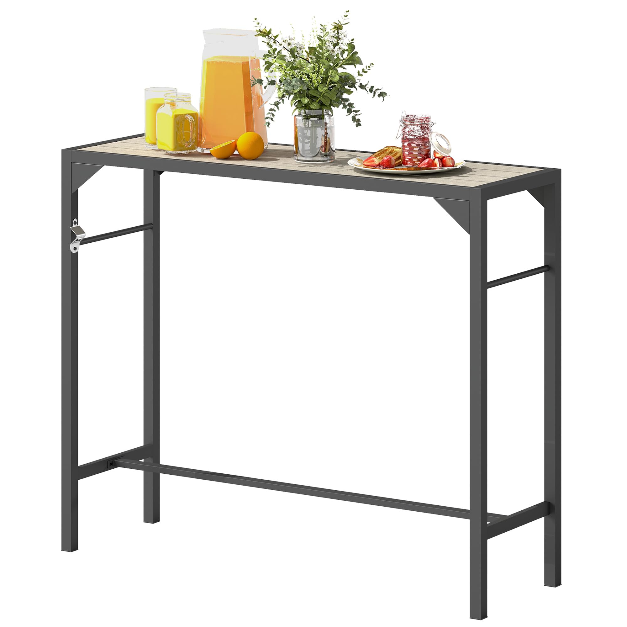 Outsunny Outdoor Bar Table with Built-In Ice Bucket and Storage Shelf