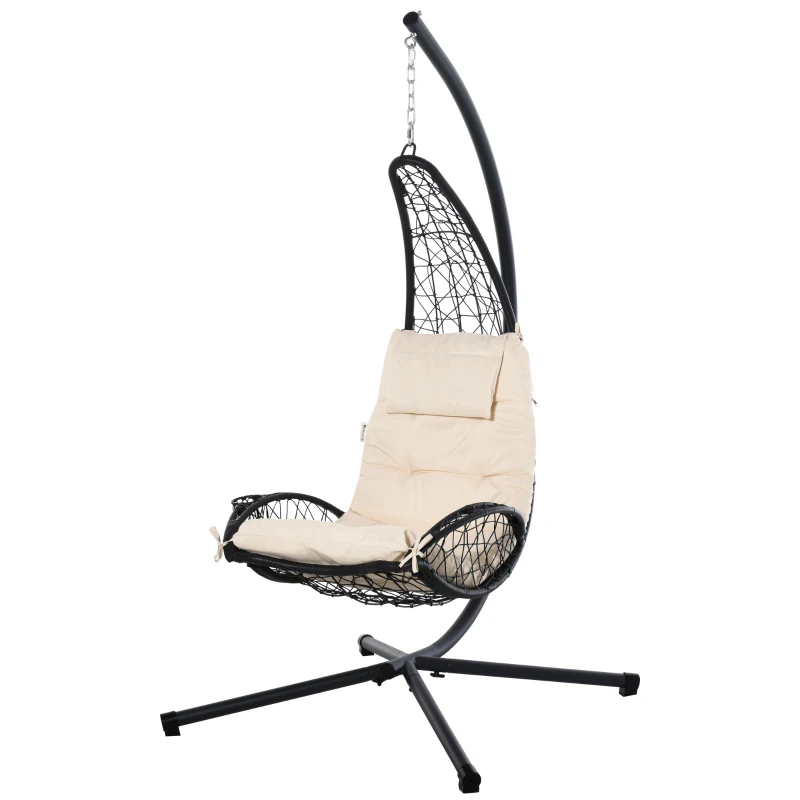 Outsunny Outdoor PE Rattan Hanging Egg Pod Chair with Cushion and Steel Stand