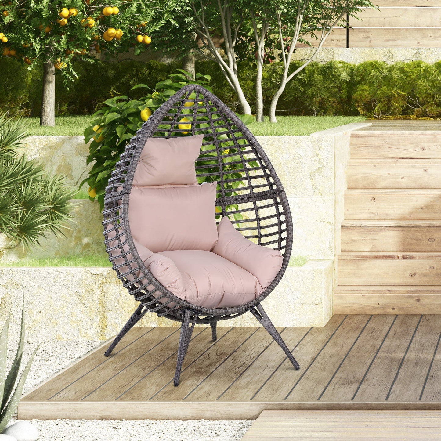 Outsunny Outdoor PE Rattan Hanging Egg Pod Chair with Cushion