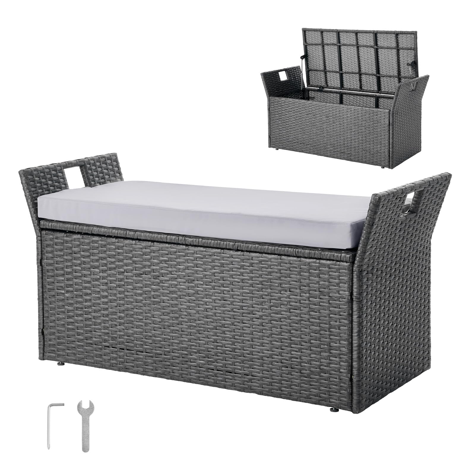 Outsunny Outdoor PE Rattan Storage Bench with Cushion