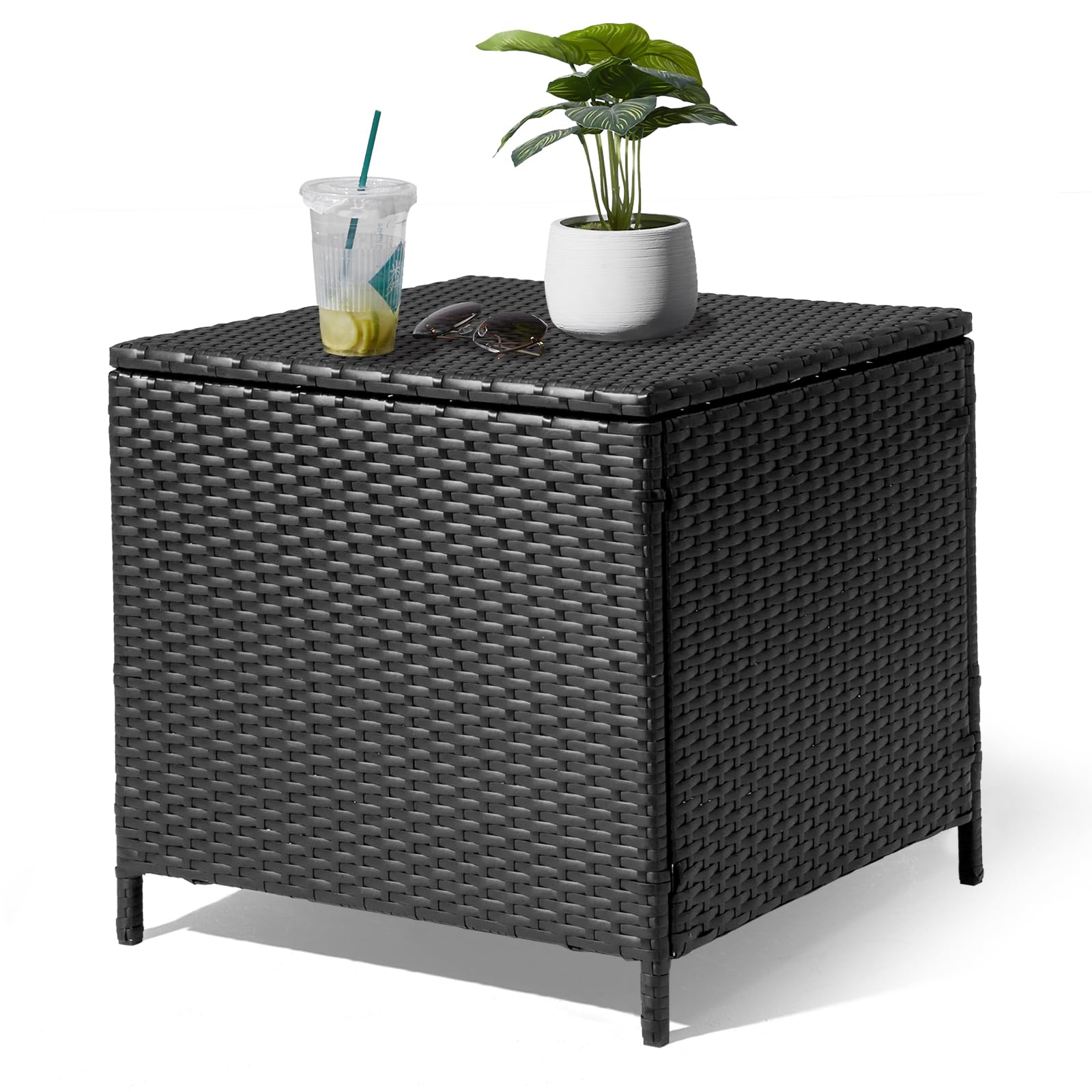 Outsunny Outdoor Rattan Wicker Coffee Table with Storage Baskets