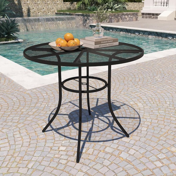 Outsunny Patio Side Table with Storage Shelf Powder Coated Steel