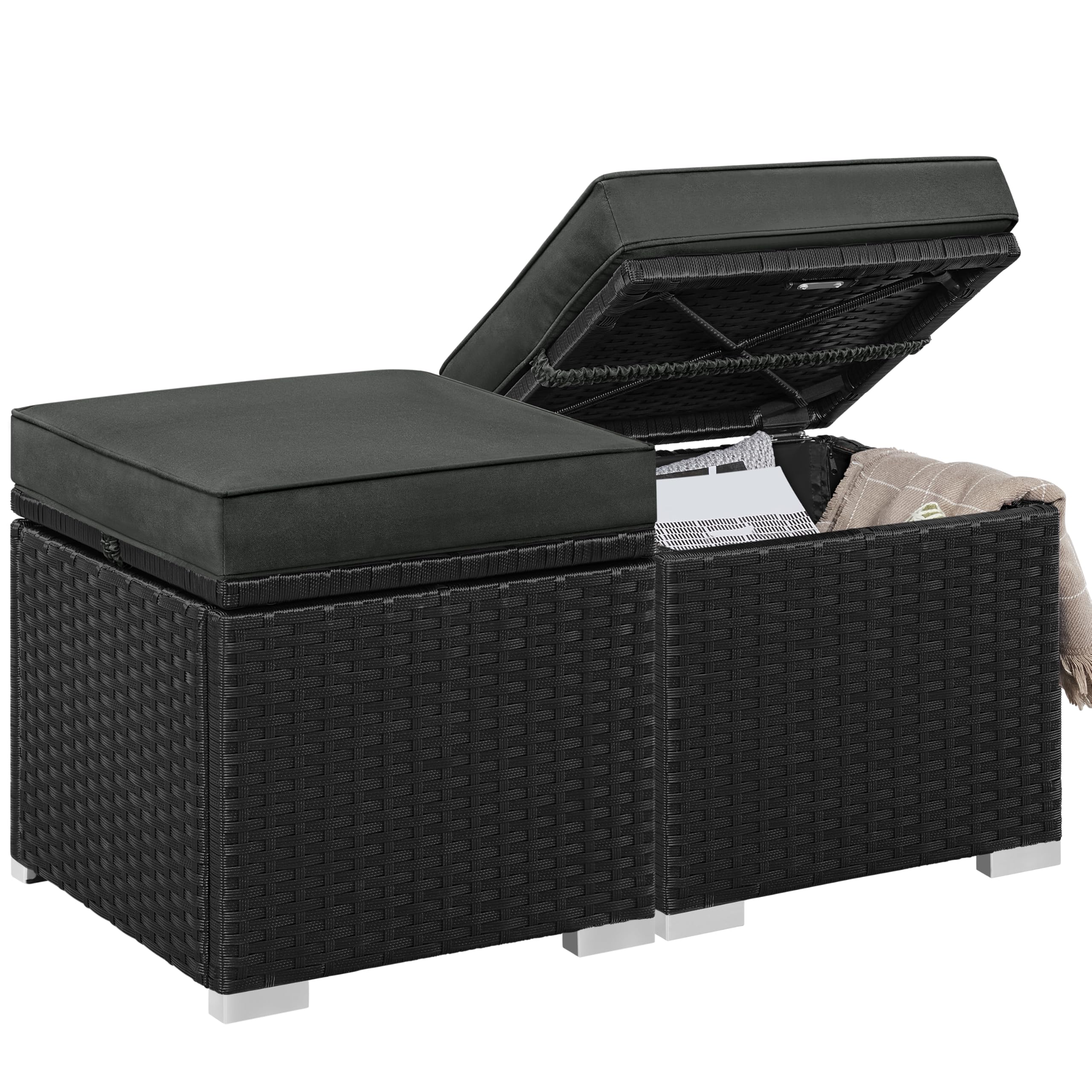 Outsunny PE Rattan Outdoor Storage Ottoman with Cushion