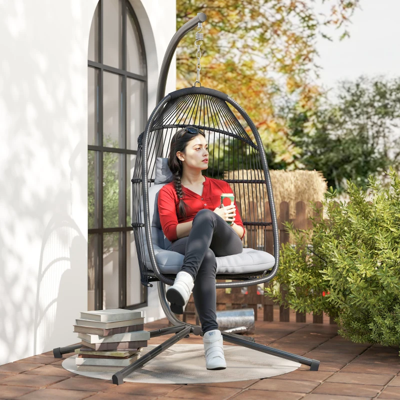 Outsunny PE Rattan Swing Hanging Egg Chair with Stand
