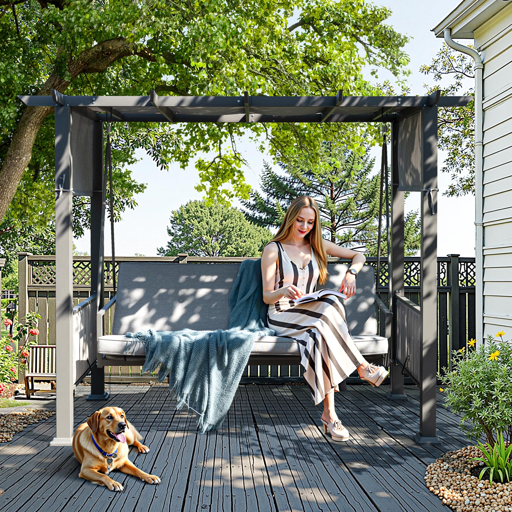 Outsunny Porch Hanging Swing Bed with Adjustable Canopy