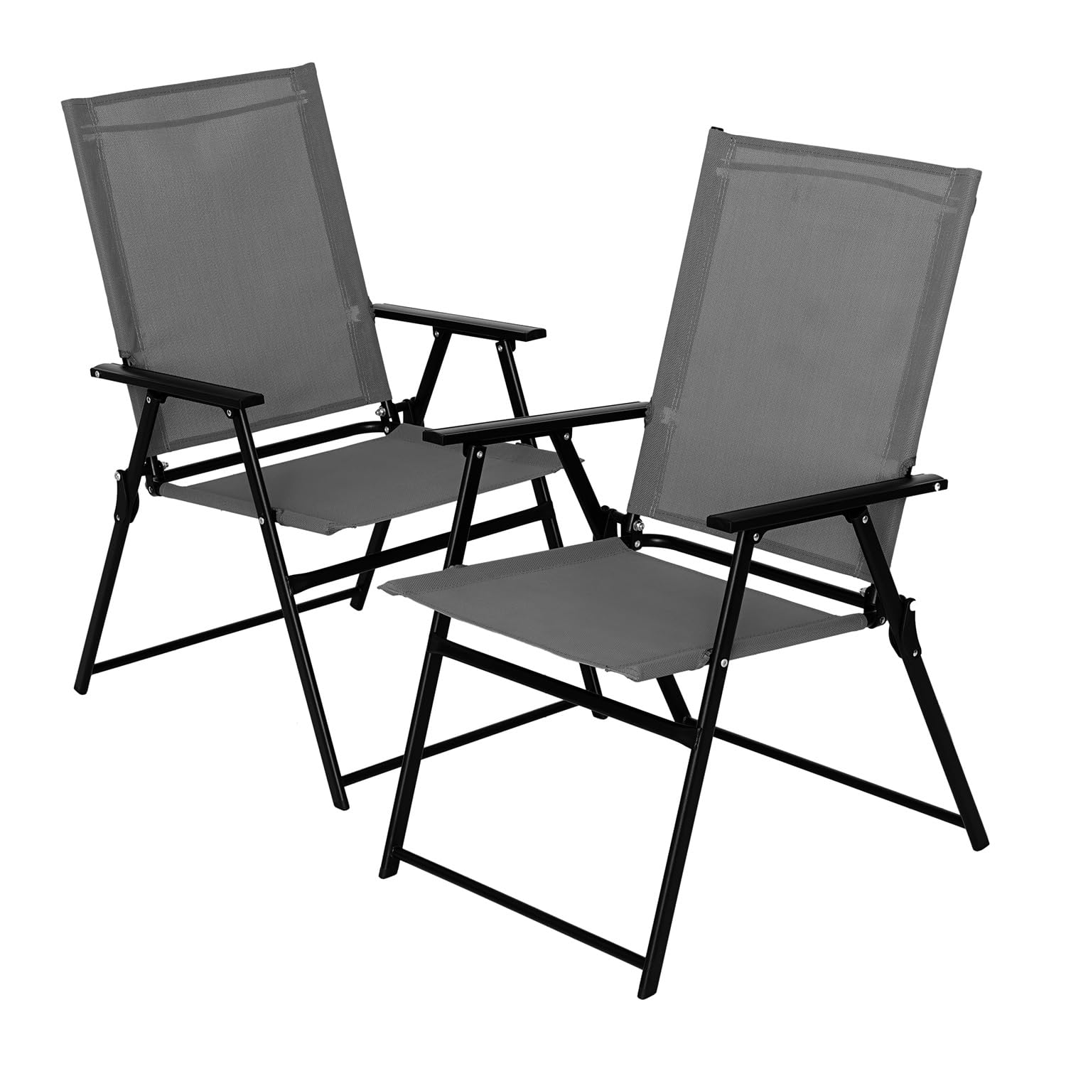 Outsunny Set of 2 Outdoor Sling Back Patio Chairs with Armrests