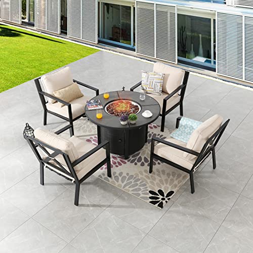 Patio Festival 5-Piece Outdoor Wicker Propane Fire Pit Conversation Set