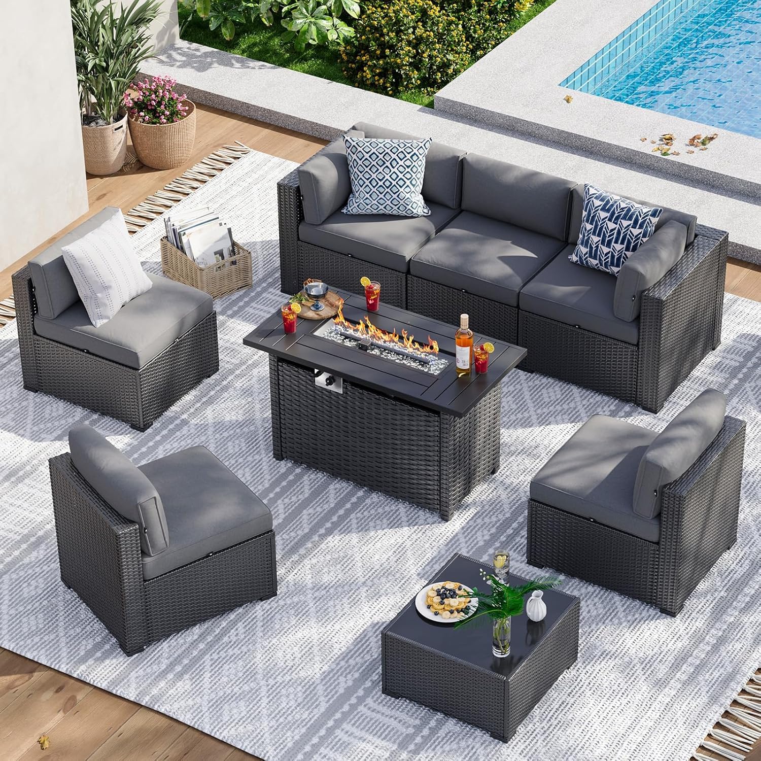 PatioFestival 7-Piece Modular Outdoor Sectional Sofa Set with Daybed