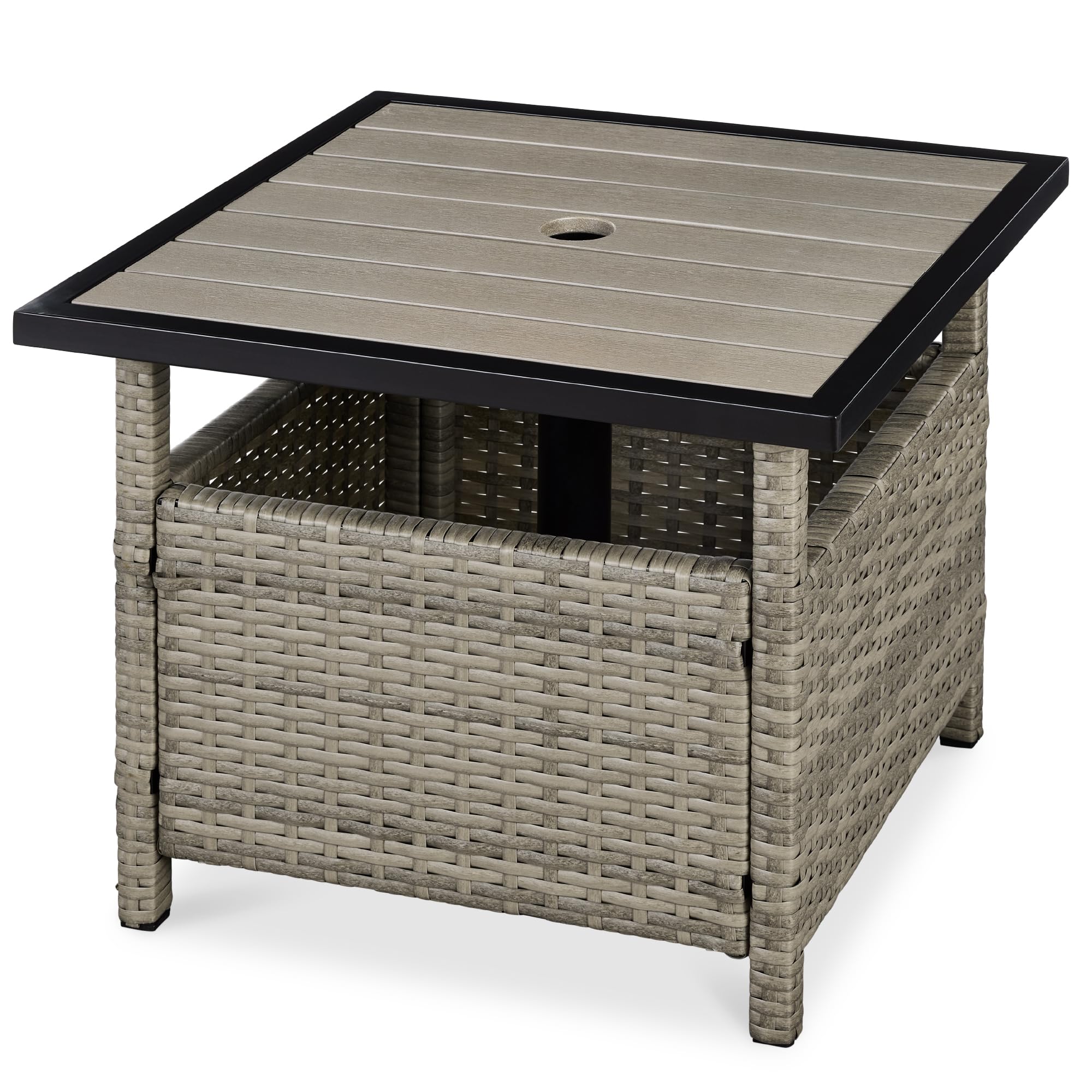 Peaktop Rattan Wicker End Side Table with Bottom Shelf