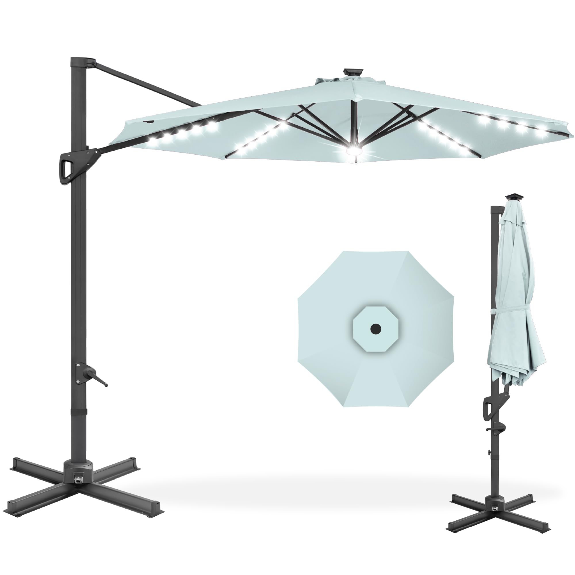 PHI VILLA 10FT Offset Cantilever Patio Umbrella with Solar LED