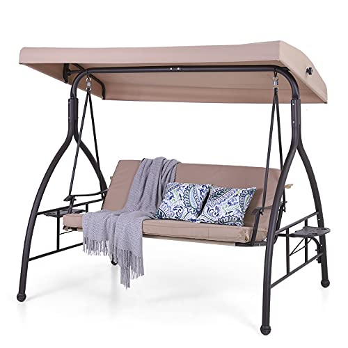 PHI VILLA 3-Person Outdoor Patio Swing with Canopy and Stand