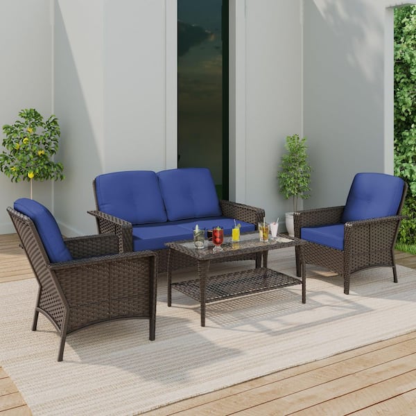 PHI VILLA 3 Piece Patio Chaise Lounge Set with Steel Frame and Cushions