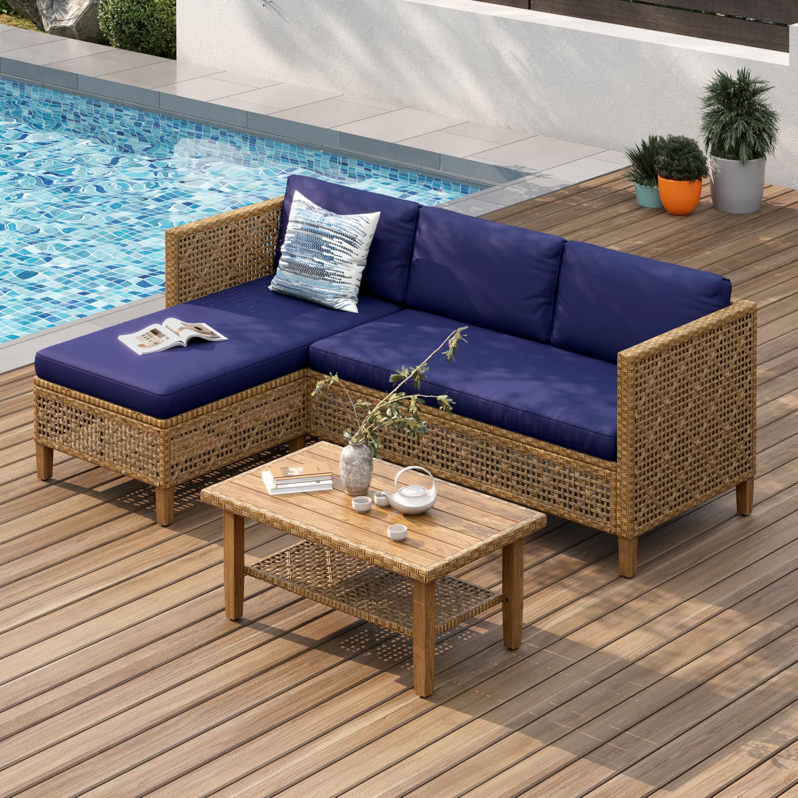 PHI VILLA 3-Seater Outdoor Patio Sofa with Cushions