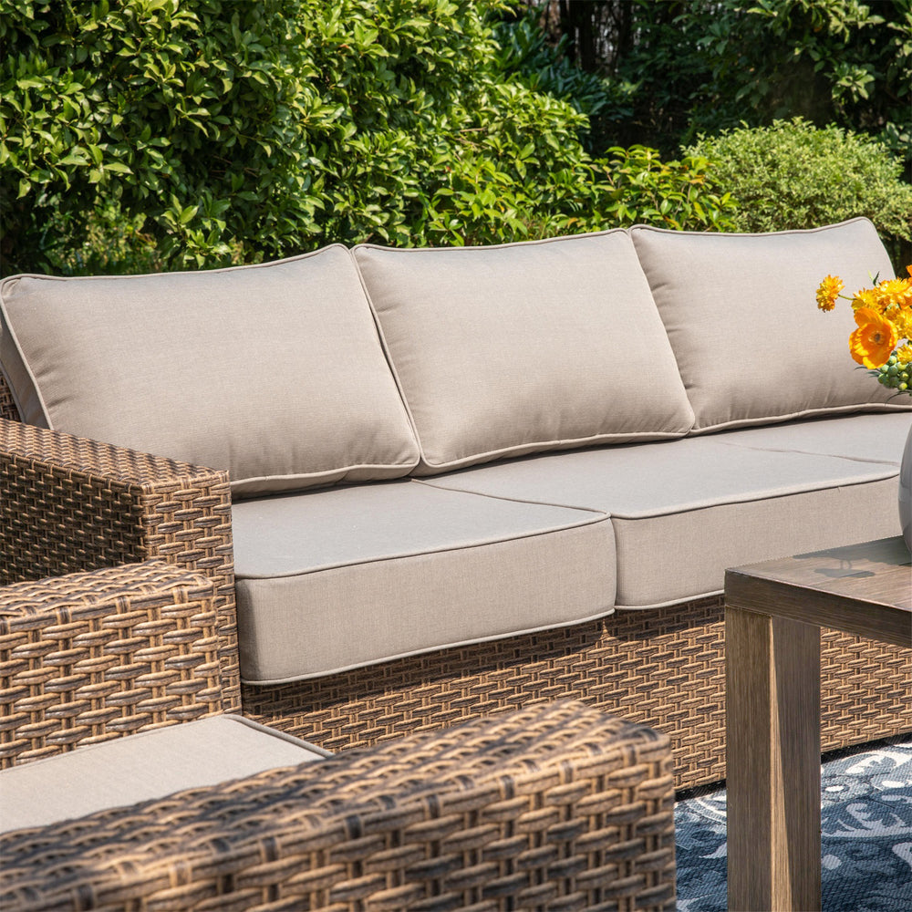 PHI VILLA 4-Piece Outdoor Rattan Conversation Set with Deep Cushions