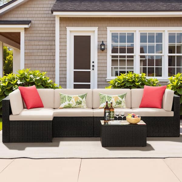 PHI VILLA 4-Piece Outdoor Rattan Conversation Sofa Set