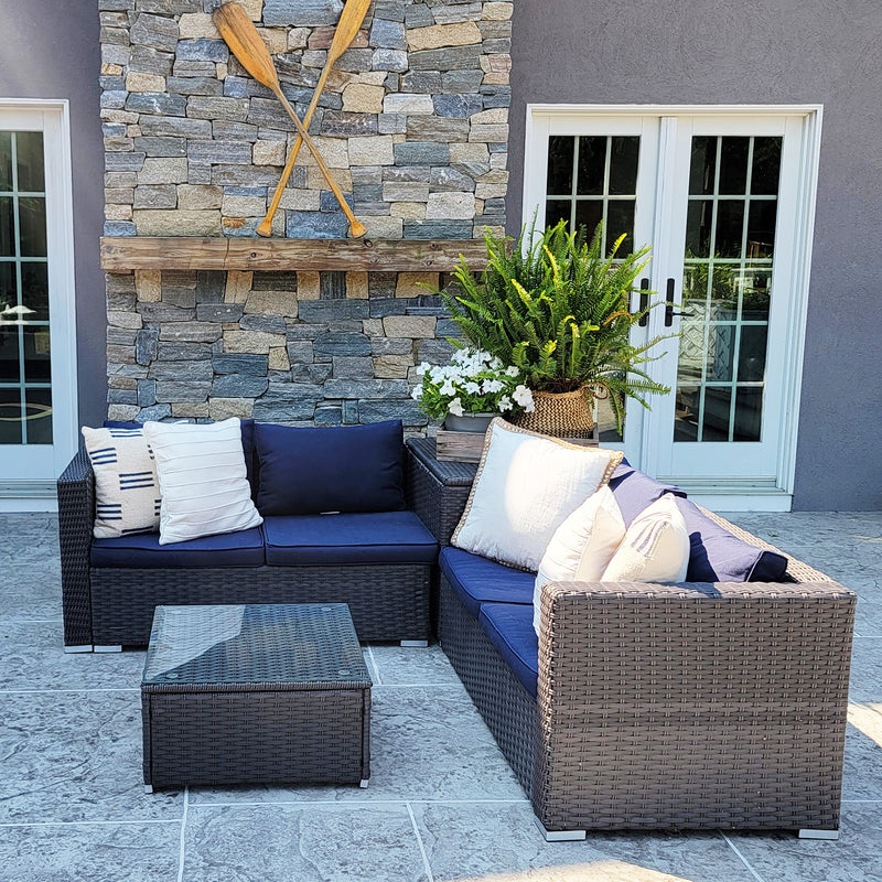 PHI VILLA 4-Piece Outdoor Wicker Sectional Sofa Set