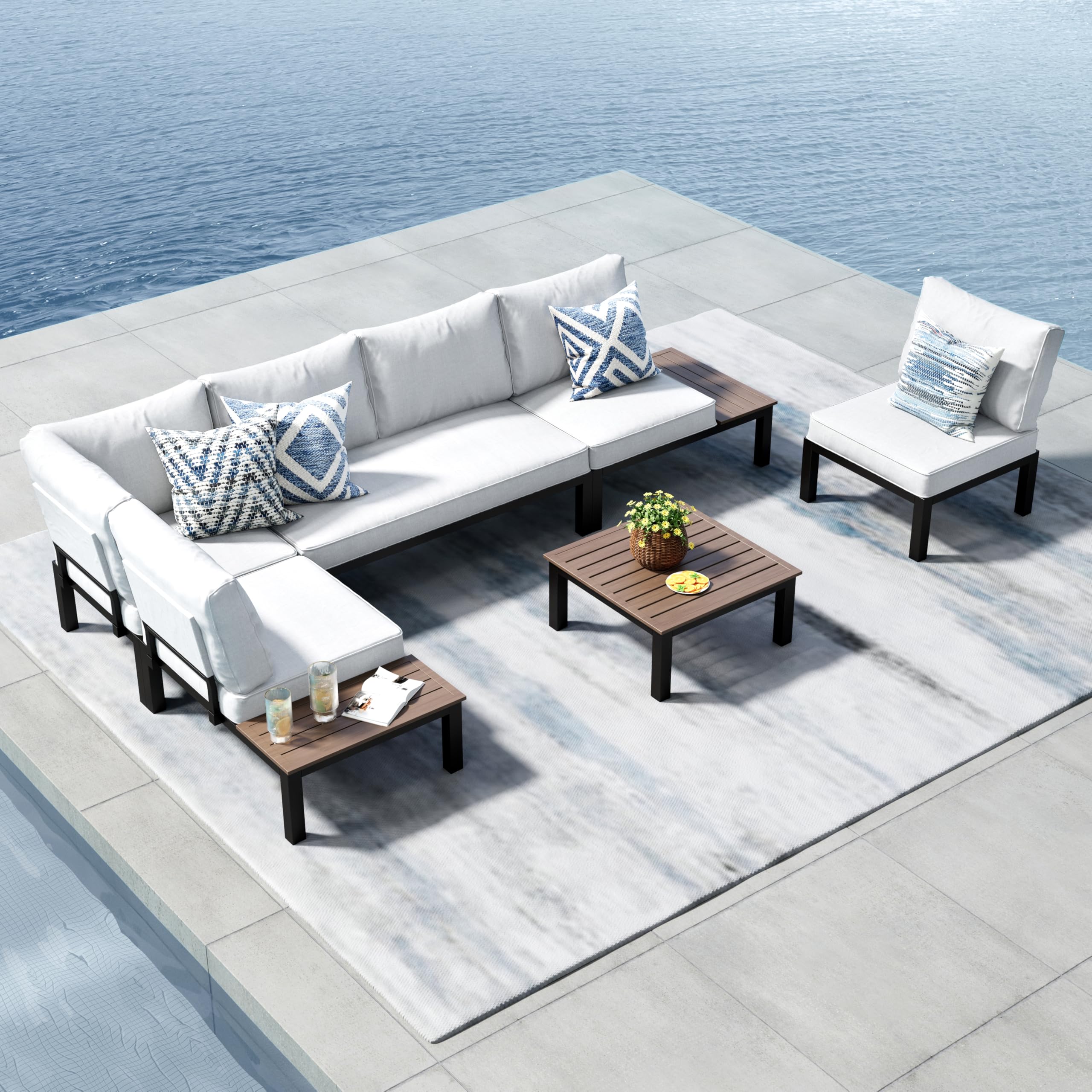 PHI VILLA 4-Piece Patio Sectional Set Aluminum Frame