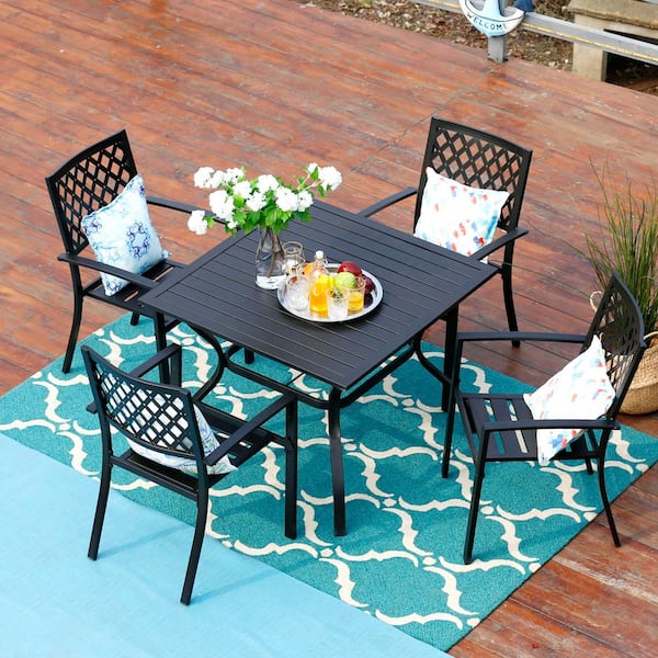 PHI VILLA 5-Piece Aluminum Patio Dining Set with Sling Chairs