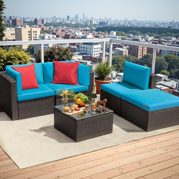 PHI VILLA 5-Piece Outdoor Patio Sectional Sofa with USB Charging