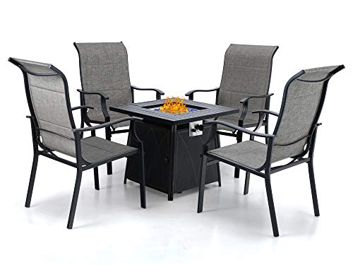 PHI VILLA 5-Piece Outdoor Patio Set with 28" Propane Fire Pit Table
