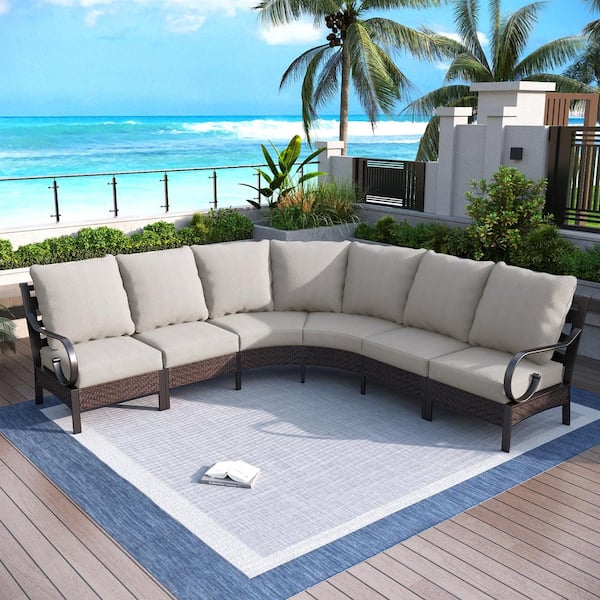 PHI VILLA 6-Piece Outdoor Aluminum Sectional Sofa Set with Cushions