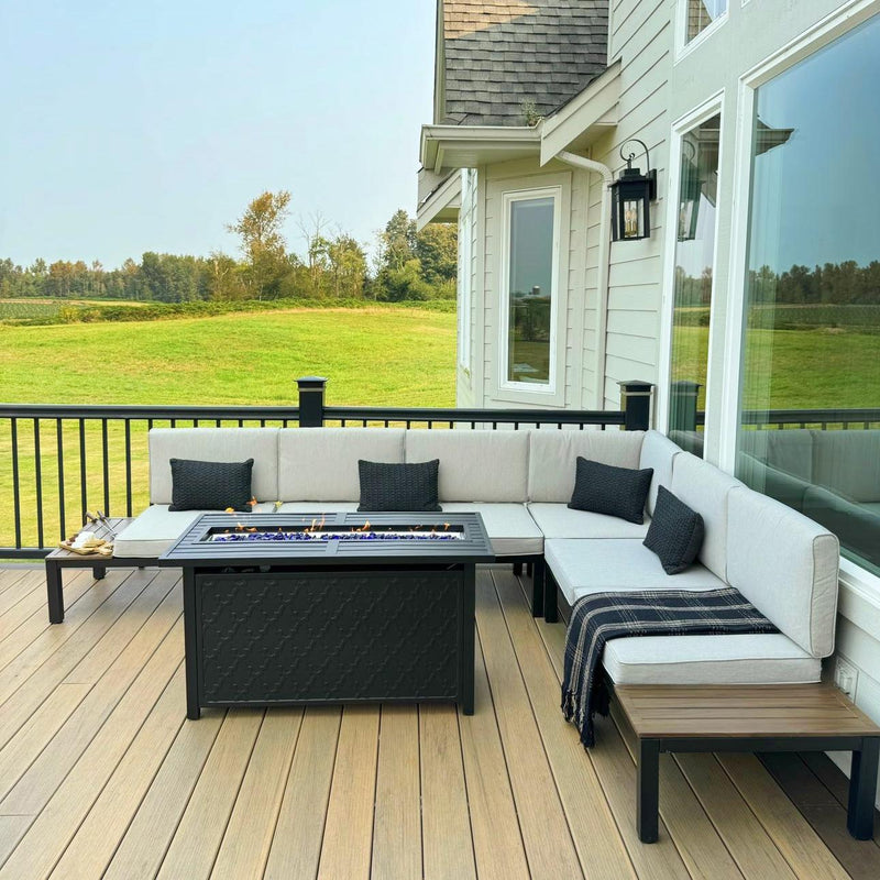 PHI VILLA 6-Piece Outdoor Propane Gas Fire Pit Table Conversation Set