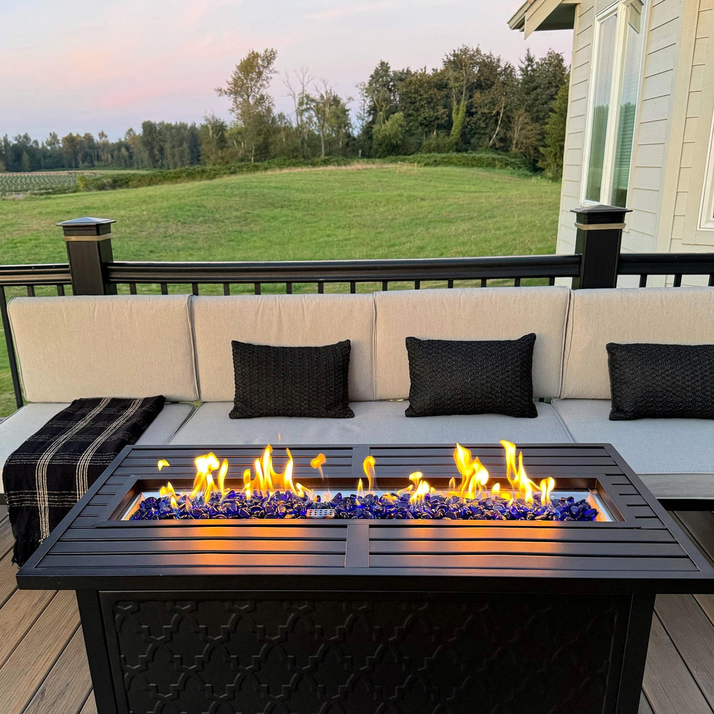 PHI VILLA 7-Piece Outdoor Gas Fire Pit Patio Dining Table Set
