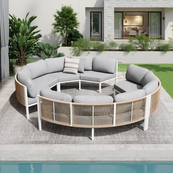 PHI VILLA 7-Piece Outdoor Patio Furniture Set Aluminum Sectional Sofa