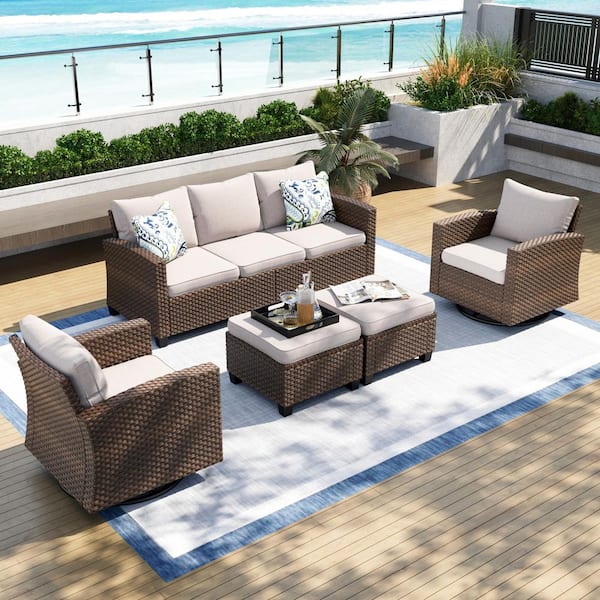 PHI VILLA 7-Piece Outdoor Patio Sectional Sofa Set with Cushions