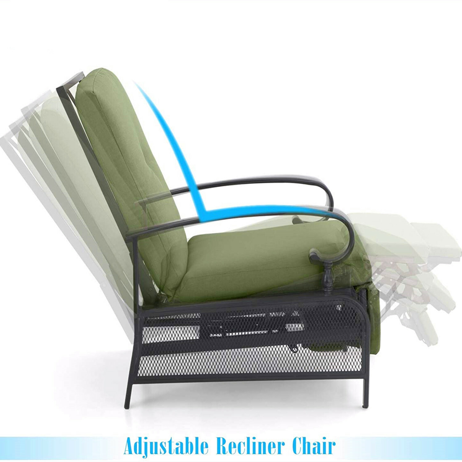 Phi Villa Outdoor Adjustable Steel Chaise Lounge Chair with Cushion