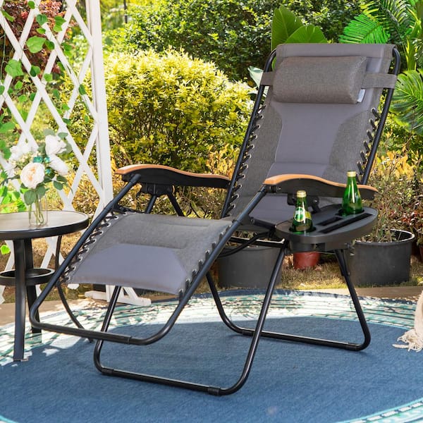 PHI VILLA Outdoor Folding Chaise Lounge Chair