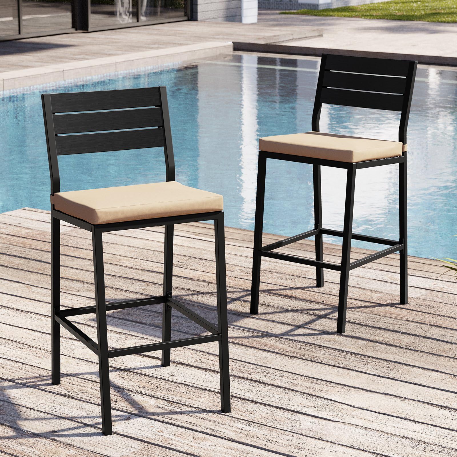 PHI VILLA Outdoor Swivel Bar Stools with Padded Cushion