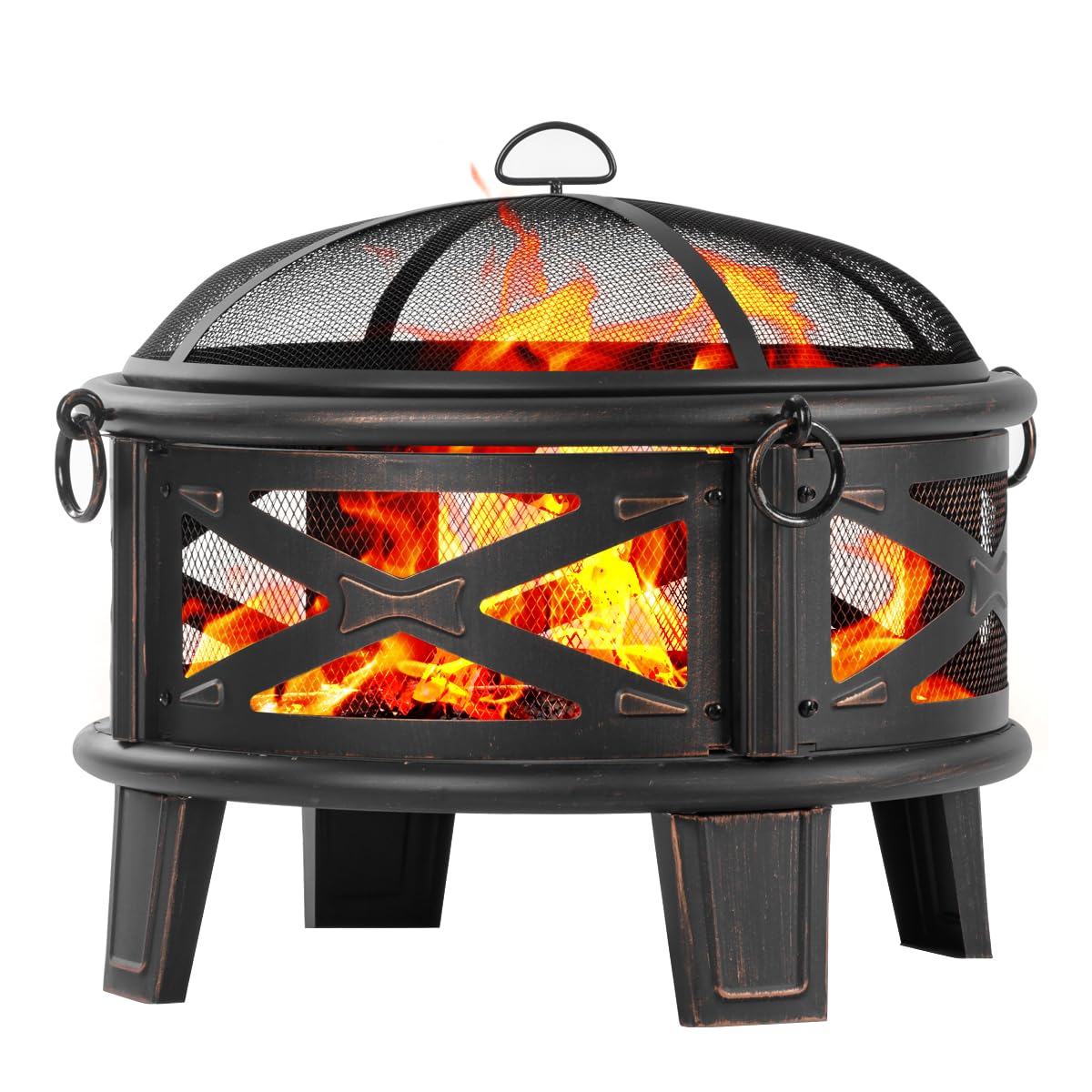Pleasant Hearth Athens 26-Inch Round Steel Fire Pit with Spark Screen