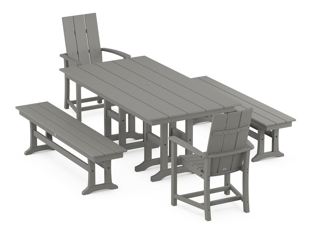 POLYWOOD Farmhouse 6-Piece Trestle Dining Set with Benches