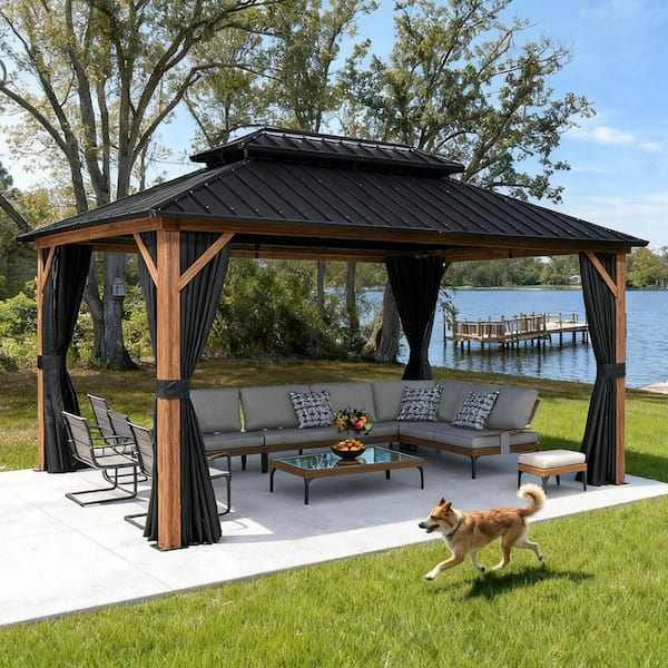 PURPLE LEAF 10 x 13 ft Outdoor Pergola Aluminum Frame with Galvanized Steel Roof Panels