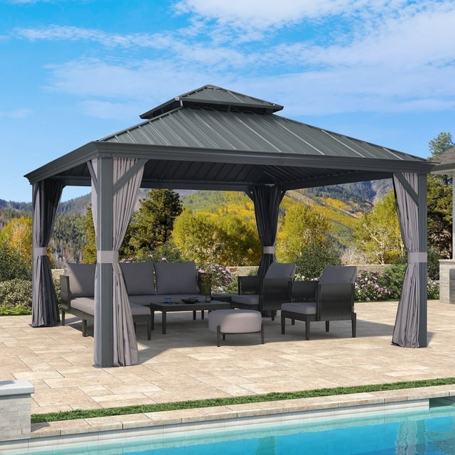 PURPLE LEAF 10 x 13 ft Permanent Hardtop Gazebo with Aluminum Frame