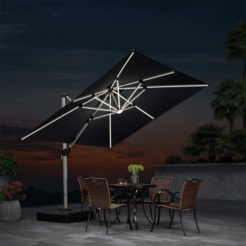 PURPLE LEAF 10FT Square Cantilever Patio Umbrella with Solar LED Lights