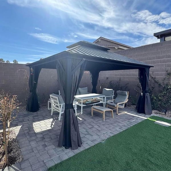 PURPLE LEAF 10x12 Aluminum Hardtop Gazebo with Netting and Curtains