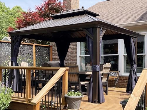 PURPLE LEAF 10x12 Aluminum Hardtop Pergola with Curtains