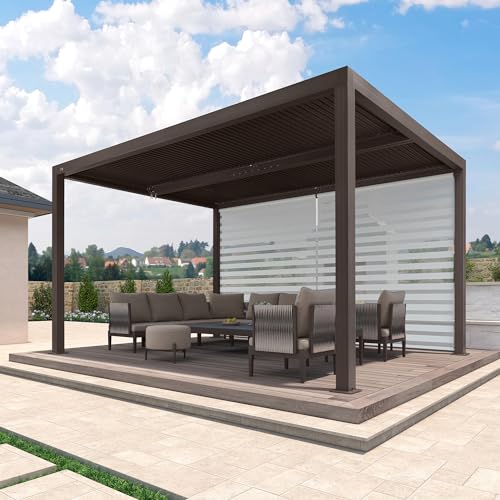 PURPLE LEAF 10x13 Outdoor Aluminum Louvered Pergola with Side Curtains