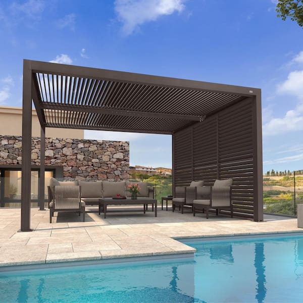 Purple Leaf 13 x 10 Ft Motorized Pergola with Adjustable Louvered Roof