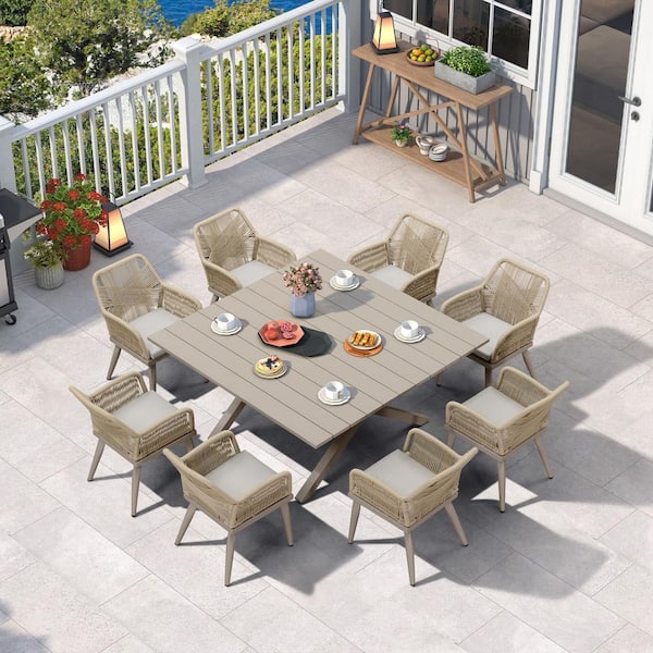 PURPLE LEAF 9-Piece Outdoor Aluminum Dining Set with Umbrella