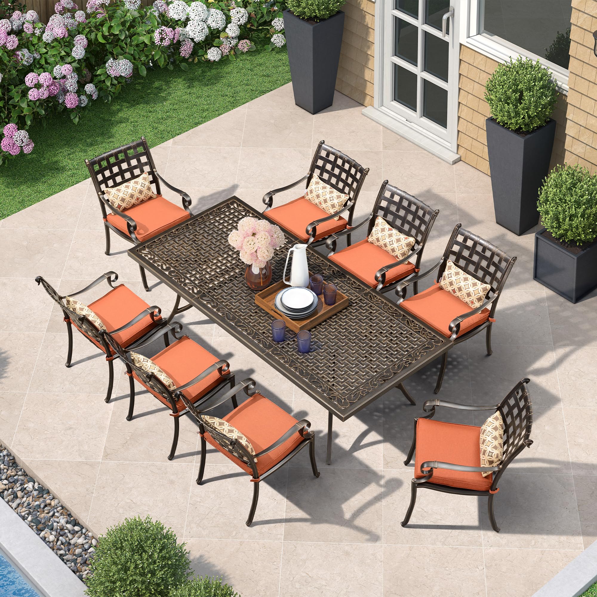 PURPLE LEAF 9-Piece Outdoor Patio Dining Set Cast Aluminum Rectangular Table