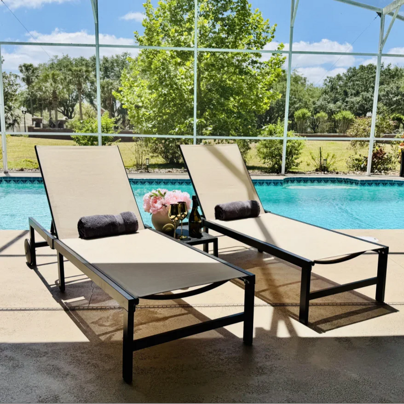 PURPLE LEAF Outdoor Adjustable Chaise Lounge Chair with USB Charging Port